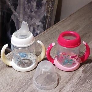 2 × NUK Learner Sippy Cup, 5 oz White Grow-in-the Dark / Floral Pink